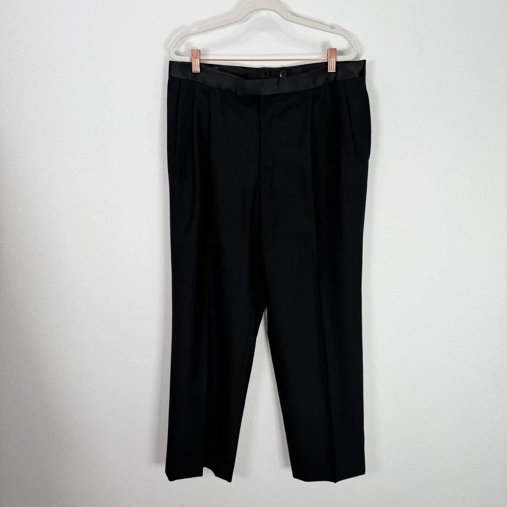 Vintage Mens Black Tuxedo Pants Pleated Formal Trouser Suspender Buttons 34x29.5